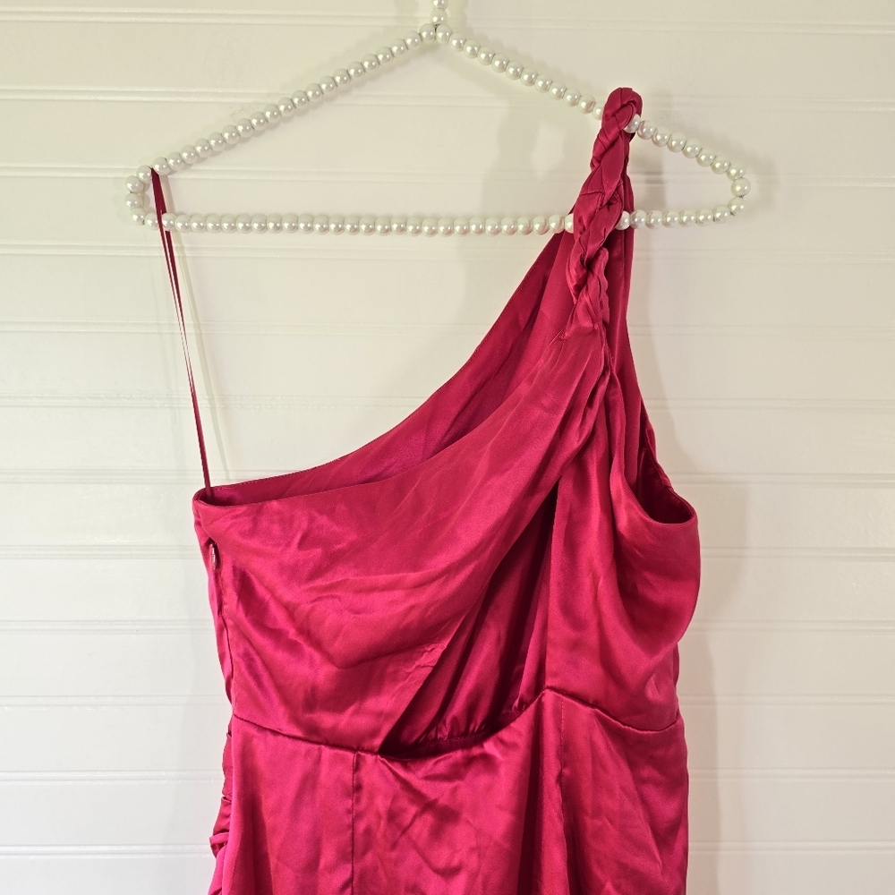 Anthropologie Braided One Shoulder 100% Silk Midi Dress in Raspberry NWT New - Picture 5 of 11